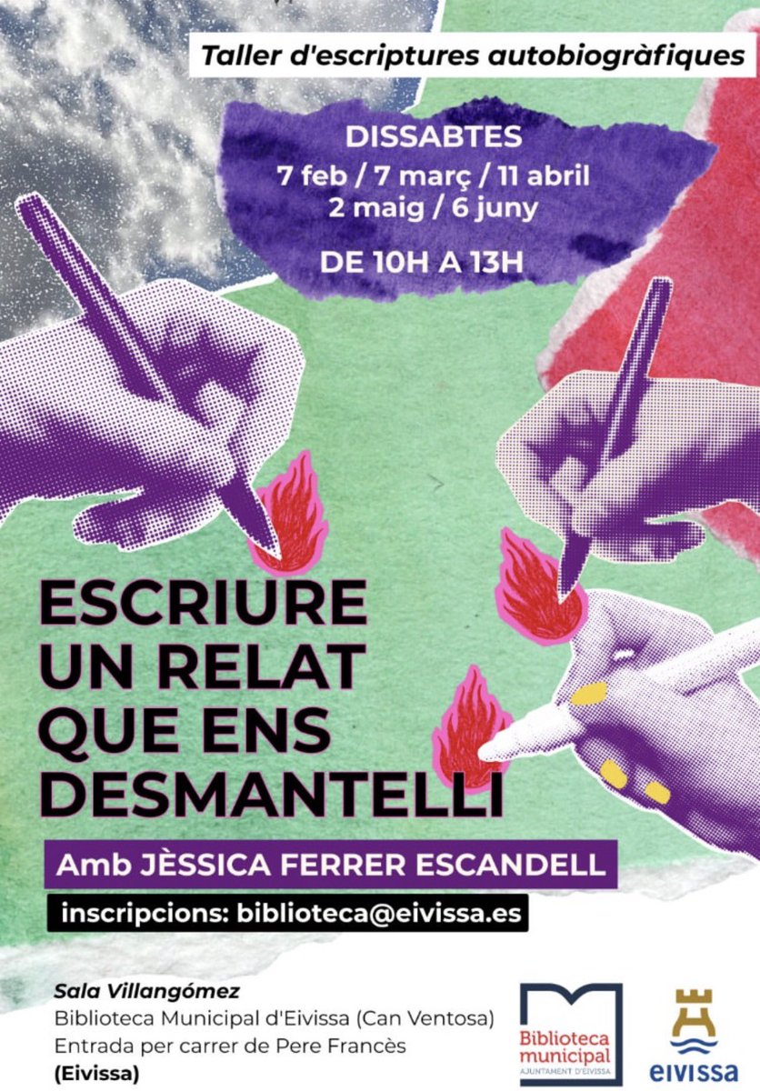 ✍🏼 #TallerDeEscritura autobiográfica los sábados 7 de febrero, 7 de marzo, 11 de abril, 2 de mayo y 6 de junio en la Sala Villangómez de la #Biblioteca Municipal d’ #Eivissa (<a href="/BibliotecaEivis/">BibliotecaMunicipalE</a>).

🔗 ibiza-click.com/taller-de-escr…

#Ibiza #IbizaClick #OcioIbiza #AgendaIbiza #JèssicaFerrer