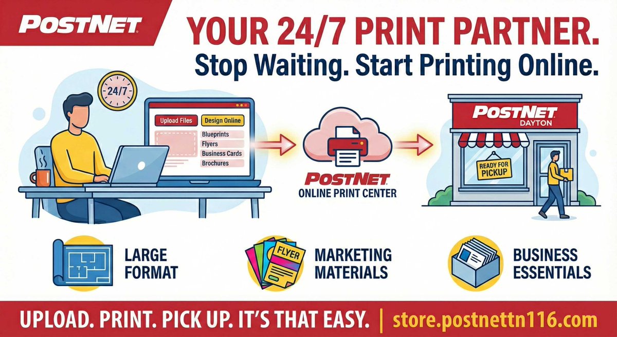 PostNetTN116's tweet image. Don't wait for Monday!

Upload your files at postnet.com/tn116 or request a quote tonight. ☕💻 Your proofs will be ready by morning! 📞 Call us at 423.516.1550 to get started. Design. Print. Send. Done.

#PrintSolutions #StartStrong #CustomBranding