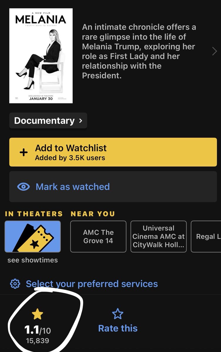 🚨 BREAKING: Melania just became the lowest-rated film IMDb has ever seen (1.1/10).
Lower than Saving Christmas.
Lower than Birdemic.
History was made. 😂😂😂