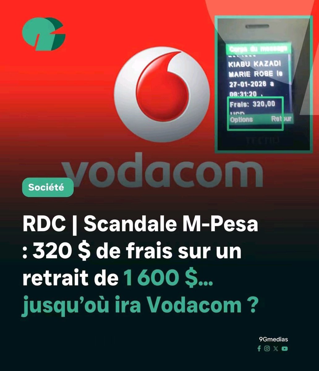 baambeJonathan's tweet photo. Le scandale M-pesa continue .ces frais de retrait sont inadmissible et freinent l’inclusion financiere en #RDC,il est temps de repenser notre fidélité à des services qui nous étranglent financièrement.1600 retirés, 320 perdus… une honte @Vodacomcongo https://t.co/iQfyLbLYi4