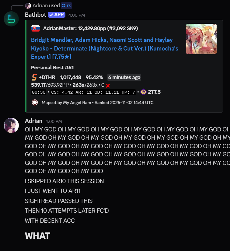 AdrianMasterosu's tweet photo. started playing AR11 yesterday because i could finally somewhat play it without memorizing the map (still only got C and B ranks)
the next day this happens... https://t.co/B125QHUfRw