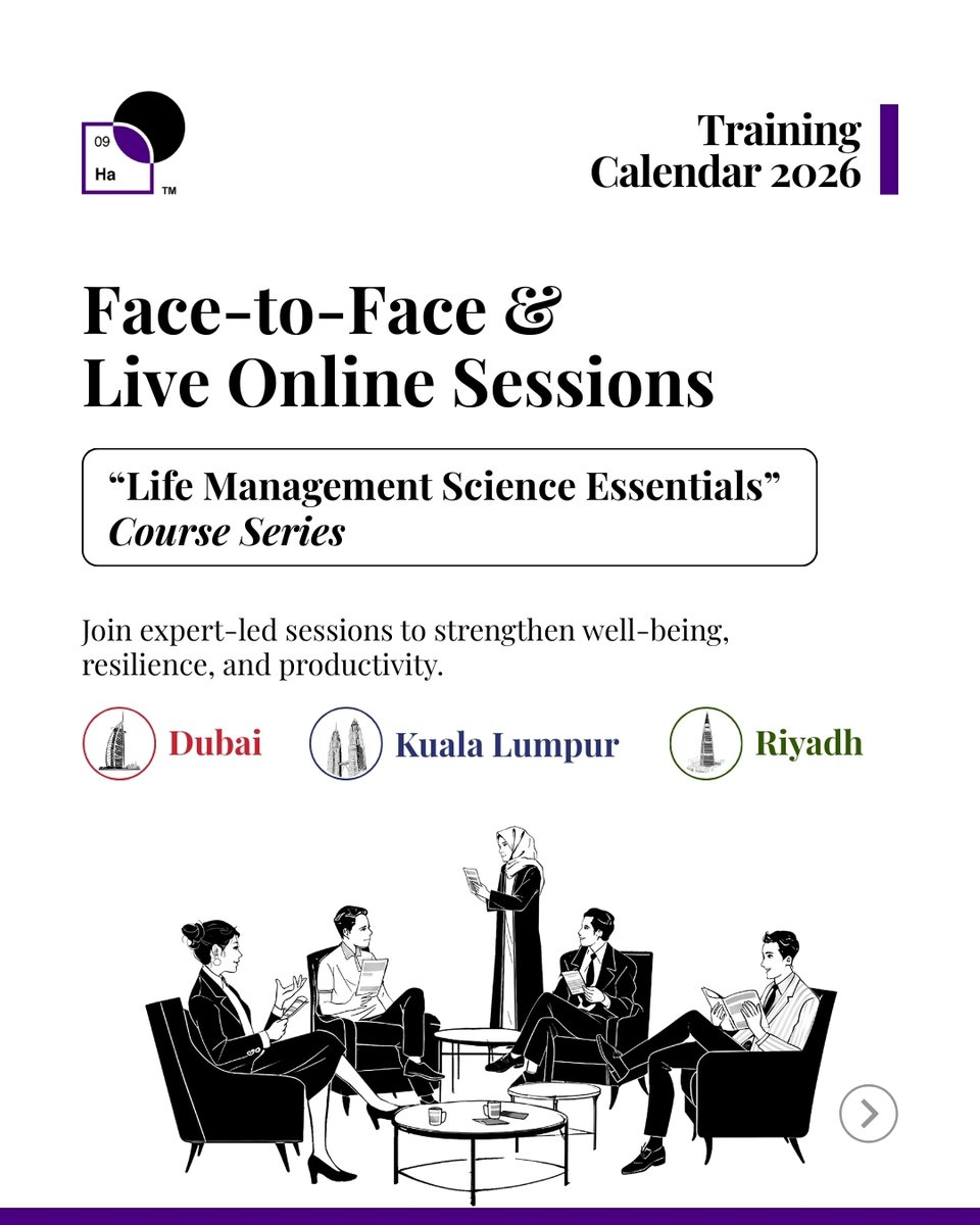 HaScienceLabs's tweet photo. Professional development begins with personal well-being.

Life Management Science Essentials Series—Face-to-Face and Live Online in Dubai, Malaysia, and Riyadh.
Register now: https://t.co/le22YoXE9H

#LMSL #LifeManagementScienceLabs #LifeManagementScience #FacetoFace #Liveonline https://t.co/W5PDhQ1ron