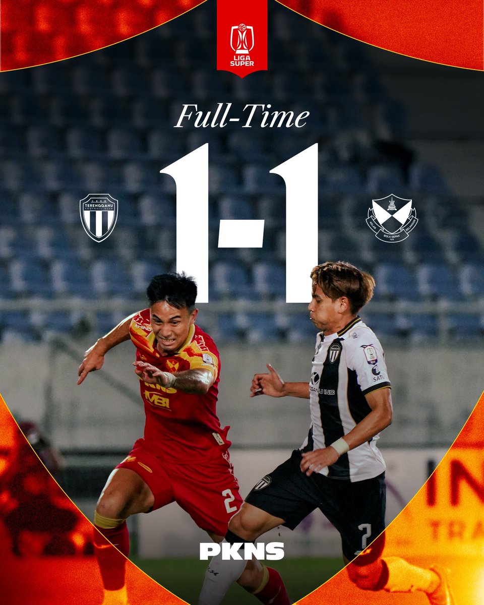 selangorfc's tweet photo. FT | โซ๏ธโช๏ธ TER 1-1 SFC ๐ด๐ก
๐ค The 10 men #RedGiants hold out for a draw at Sultan Mizan Zainal Abidin Stadium. ๐๏ธ๐
Powered by PKNS
#SelangorFC #ThisIsSelangor
#TERSFC #LS17
#LigaSuper2025-26 https://t.co/oBfUcpGcOC