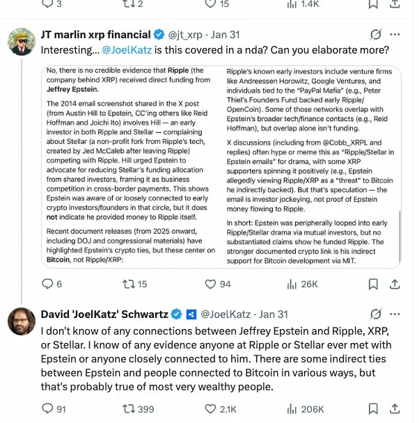 Xfinancebull's tweet photo. For years, they told you $XRP and $XLM were scams. 

Centralized garbage. No future.
Now we're seeing the 2014 emails.

Austin Hill to Jeffrey Epstein: Ripple and Stellar are "bad for the ecosystem we are building."
The subject line? "Stellar isn't so Stellar."

This wasn't organic skepticism. This was coordinated narrative management from people who saw utility tokens as threats.

David Schwartz weighed in. Said there's no direct Epstein connection to Ripple or Stellar. But acknowledged this attitude was widespread and damaging.

A decade of manufactured doubt.

And yet here we are. Ripple in courtrooms winning. Stellar integrated into global payments. Both still standing.

The truth has a way of surfacing.

You'll remember when this narrative finally flipped.