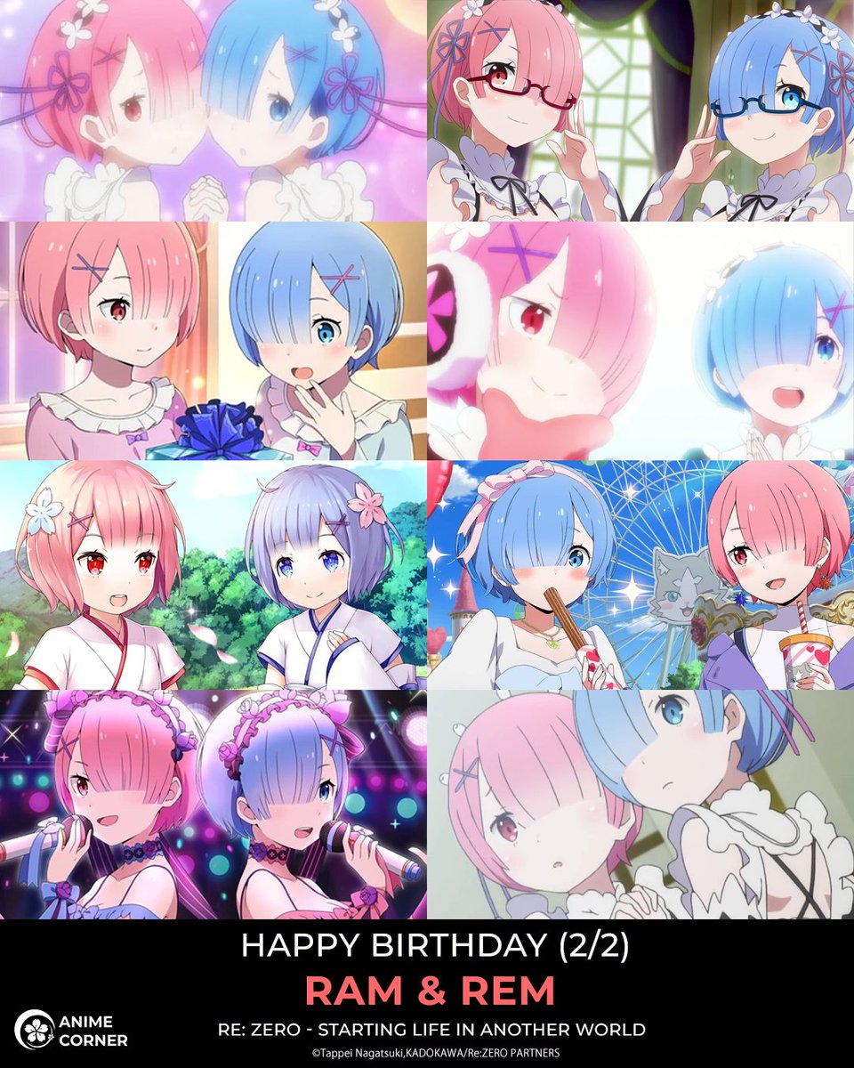 Happy birthday to the adorable twins, Ram &amp; Rem! ❤️💙🎂

Ram CV (JP): Rie Murakawa
Ram CV (EN): Ryan Bartley
Rem CV (JP): Inori Minase
Rem CV (EN): Brianna Knickerbocker

Anime: Re:ZERO -Starting Life in Another World-