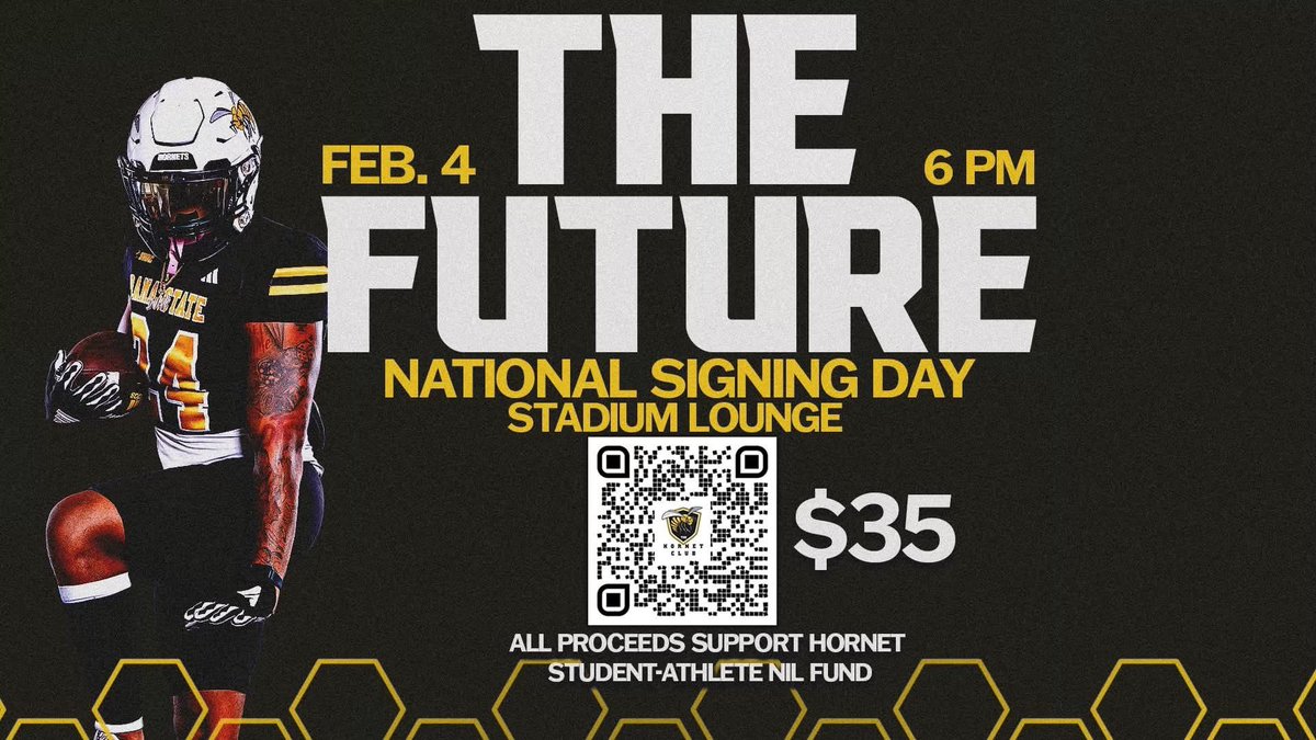 The Future starts NOW. 🐝✍🏾
📅 Feb. 4 | ⏰ 6 PM
📍 Stadium Club Lounge
Sign up Here ➡️ loom.ly/nNgloqQ
Join us as we welcome our newest Hornets on National Signing Day.
Food will be provided.
Sign up Here ➡️ loom.ly/nNgloqQ

#SWARMAS1