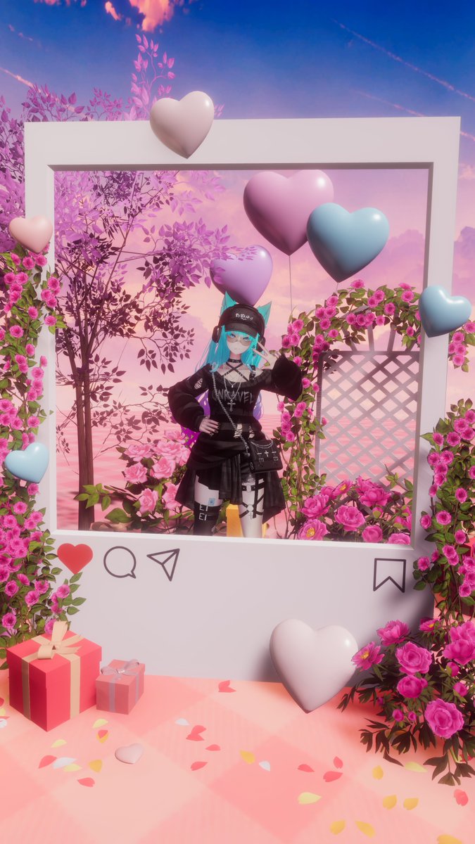 『 這樣超像網路上的打卡照，哈哈哈！』

最近天氣都是多雲時雨呢...
太陽先生快點出來露個面呀！
小芙感覺快發霉了 (´Ａ｀。)

#MirèneLine #VRChat 
#ラシューシャ #Lasyusha