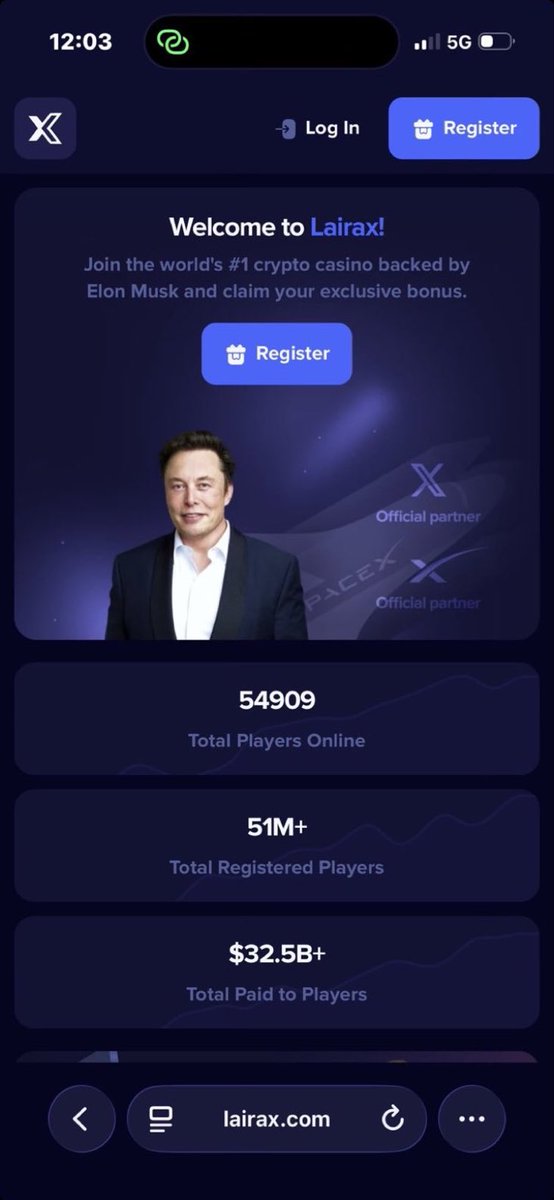 djay_scott_'s tweet photo. ❌ Don’t fall for it
#Lairax promises a 2,500 crypto bonus and claims Elon Musk backing — this is a recycled casino scam identical to https://t.co/FMACdTlczA. Stay away. https://t.co/Rq8TlsEFh9