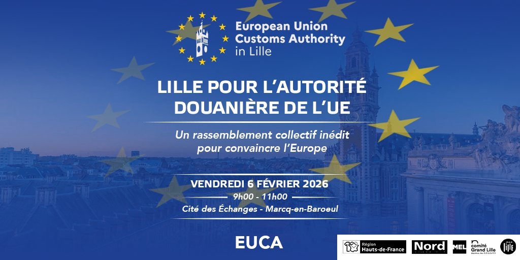 🇪🇺 À quelques jours de la décision européenne, Lille se mobilise pour accueillir la future Autorité douanière.

👉 Participez à l’événement de clôture.

📅 Vendredi 6/02 - 9h-11h 
📍<a href="/cite_echanges/">LA CITÉ des échanges</a> - <a href="/villedemarcq/">Marcq-en-Baroeul</a>

Les #hautsdefrance se rassemblent autour d’une même ambition.