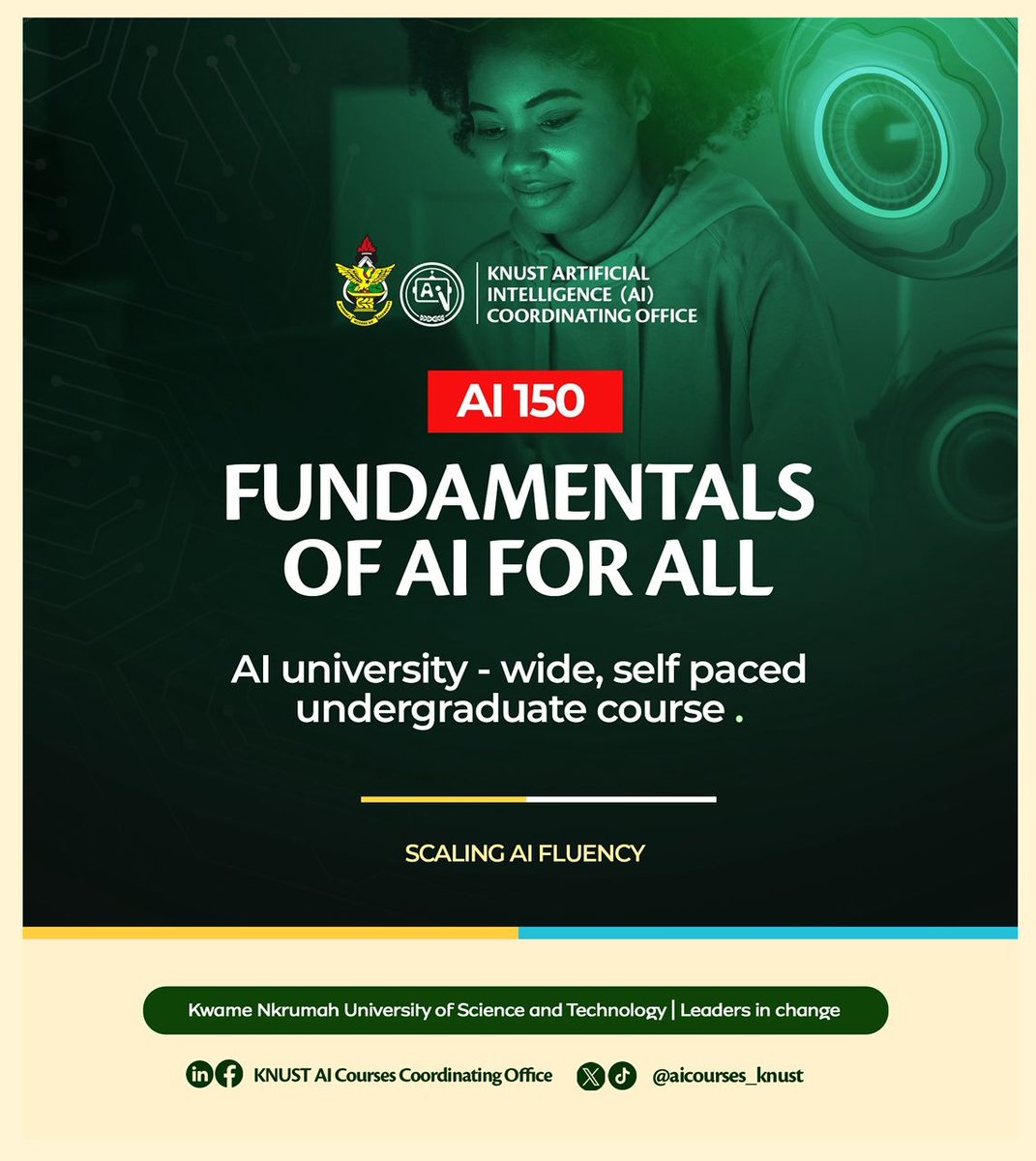 AI is no longer just for specialists. It’s for everyone.

AI 150: Fundamentals of AI for All is a university-wide, self-paced undergraduate course designed to introduce students to the basics of artificial intelligence: what it is, how it works, and how it shapes everyday life,