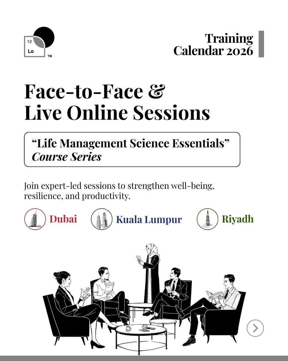 LOSciencelabs's tweet photo. Professional development begins with personal well-being.

Life Management Science Essentials Series—Face-to-Face and Live Online in Dubai, Malaysia, and Riyadh.
Register now: https://t.co/PSvk8xtmTv

#LMSL #LifeManagementScienceLabs #LifeManagementScience #FacetoFace #Liveonline https://t.co/E4BpeVZqFA
