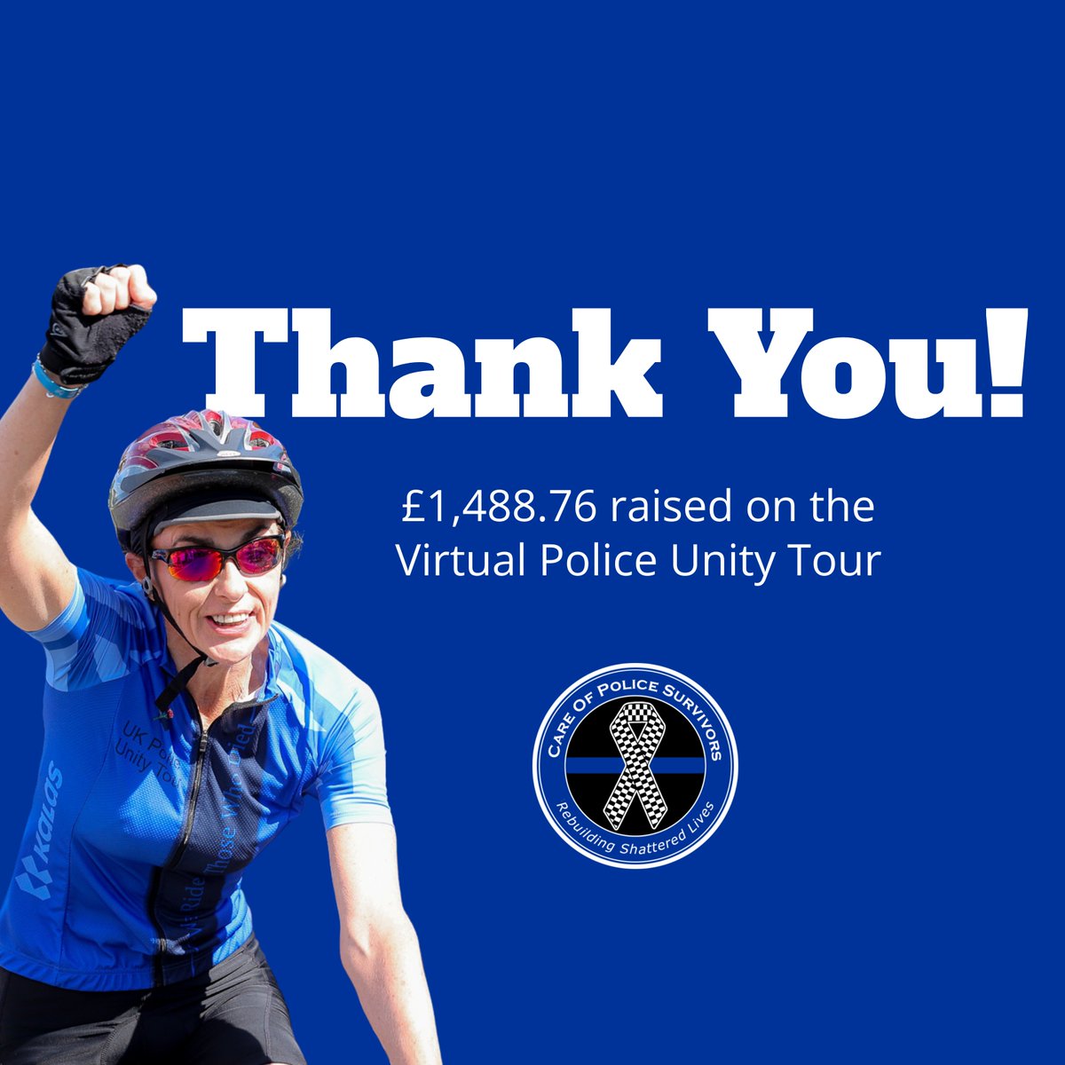 Thank you to everyone who took part in the Virtual Police Unity Tour January Challenge! 💙🚴‍♀️🏊‍♂️🏃‍♀️🚶‍♂️

Our incredible fundraisers cycled, swam, ran and walked 100 miles for COPS, and together you’ve raised an amazing £1,488.76 (and counting!) 🙌