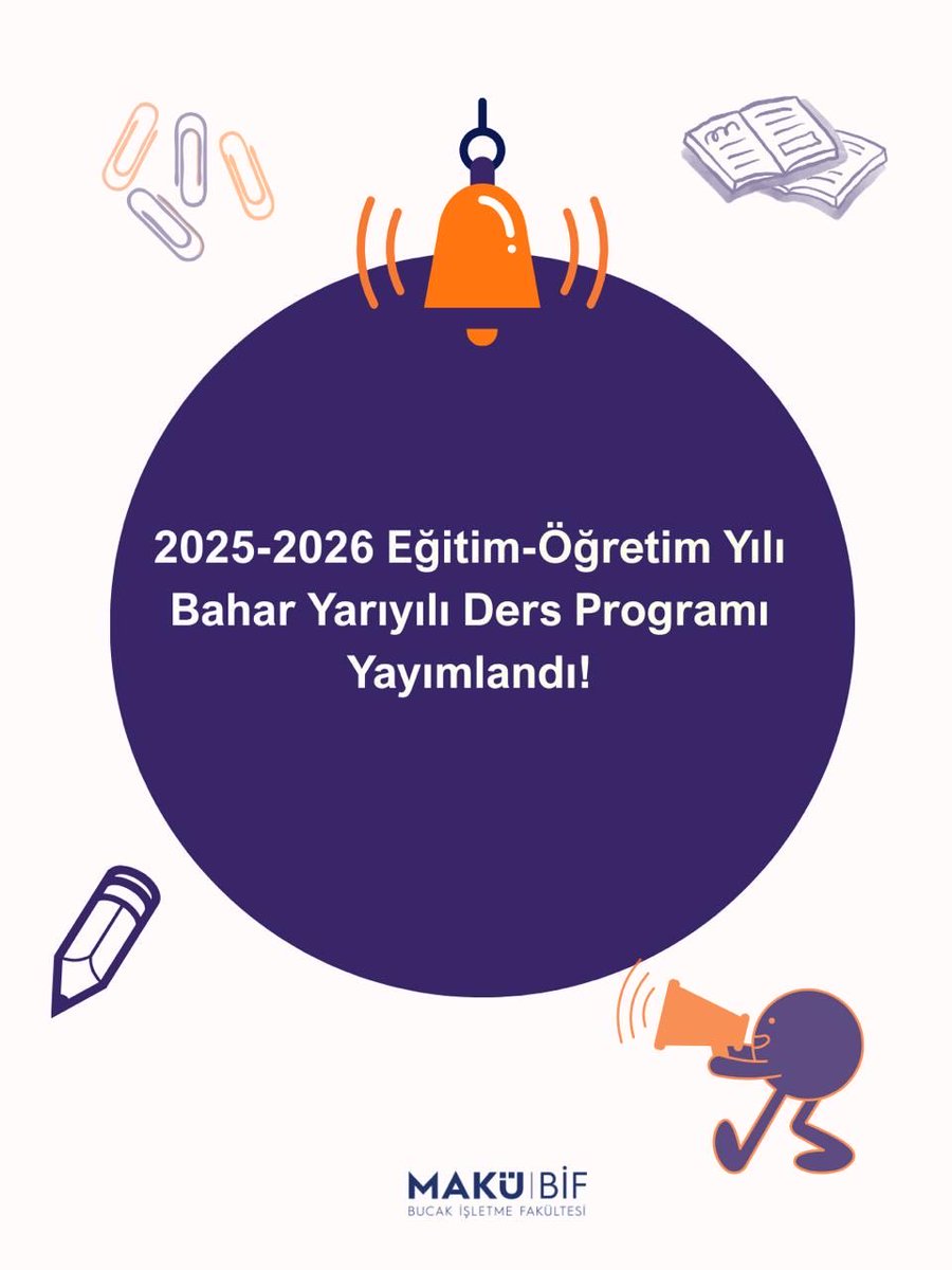 📣Değerli Öğrencilerimiz, 2025 - 2026 bahar dönemi ders programı fakülte web sitemizde yayımlanmıştır. 

#makü #bucakişletmefakültesi