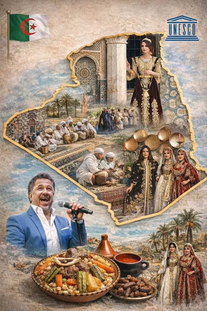 hoggar62's tweet photo. حصاد  الجزائر  من  التصنيفات للتراث غير المادي باليونسكو  في السنوات الخمس الأخيرة : الكسكس 2020  الراي 2022 القفطان  والقندورة والملحفة واللحاف والقاط 2024  الزليج  2026 🇩🇿 https://t.co/DCSLDBbl0B