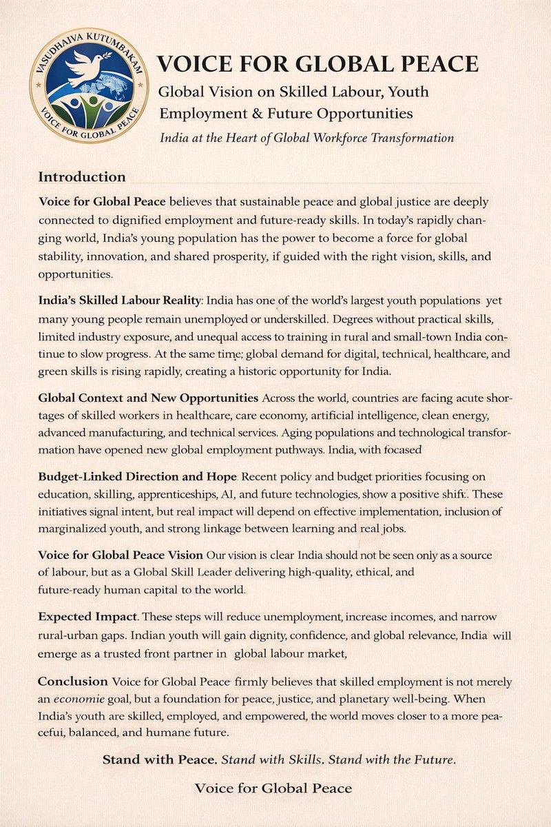For44870Peace's tweet photo. @nsitharamanoffc @nsitharaman @sansad_tv @PIB_India 🇮🇳 India’s youth are architects of peace.
Union Budget 2026-27 empowers skills,jobs &amp; leadership—turning youth into stakeholders of a Viksit Bharat &amp; a peaceful world
@ILO @WorldBank @PIB_India
#UnionBudget2026 #ViksitBharatBudget #SkilledYouth #IndiaForWorld #VoiceForGlobalPeace https://t.co/zah1k1wDEP