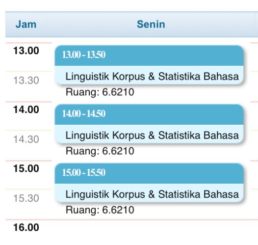 dessyir's tweet photo. jadwal hidup selama 5 bulan ke depan:
membuka pekan dengan linguistik korpus dan statistika; menutup pekan dengan linguistik kognitif dan semiotika https://t.co/vBgDPmwVcn