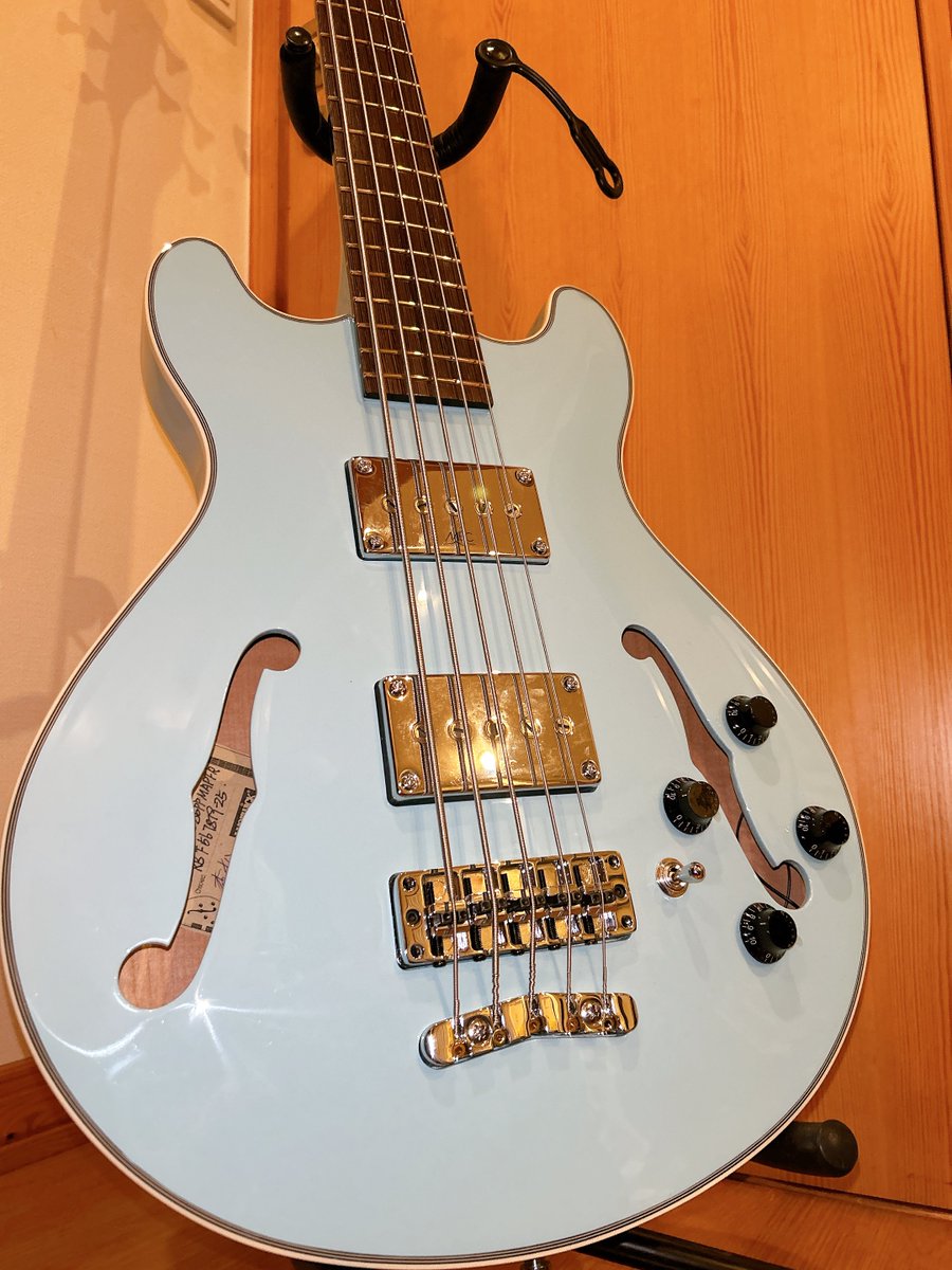 かわいいかわいいセミホロウベースをお迎えしまして、、、❣️

アコースティックライブにぴったりなんじゃないかと目論んでおります。

見た目は可愛いけど音は渋くて柔らかい深い音がしますよ〜！！✨

これから育てていくのが楽しみです！