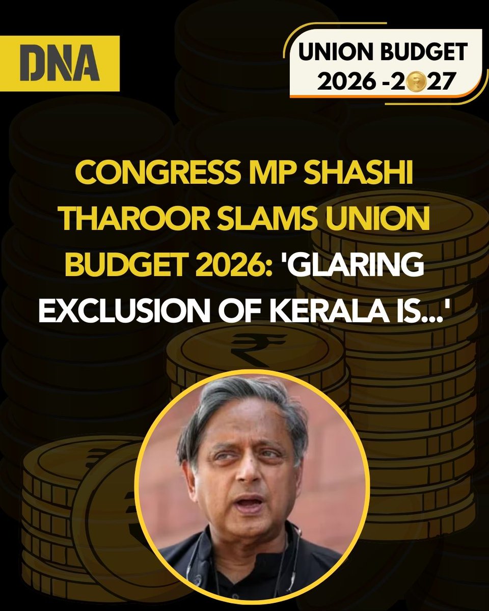 dna's tweet photo. #BudgetOnDNA |Shashi Tharoor said that while the central government ignores Kerala, the state government continues proposing projects it cannot afford. "The Centre ignores us, and the State proposes paper projects it cannot afford. Our commuters are left with nothing," he wrote.

Read Here: https://t.co/hKh4zP6hGL

#DNAUpdates | #UnionBudget2026 | #Budget2026 | #NirmalaSitharaman | #ShashiTharoor