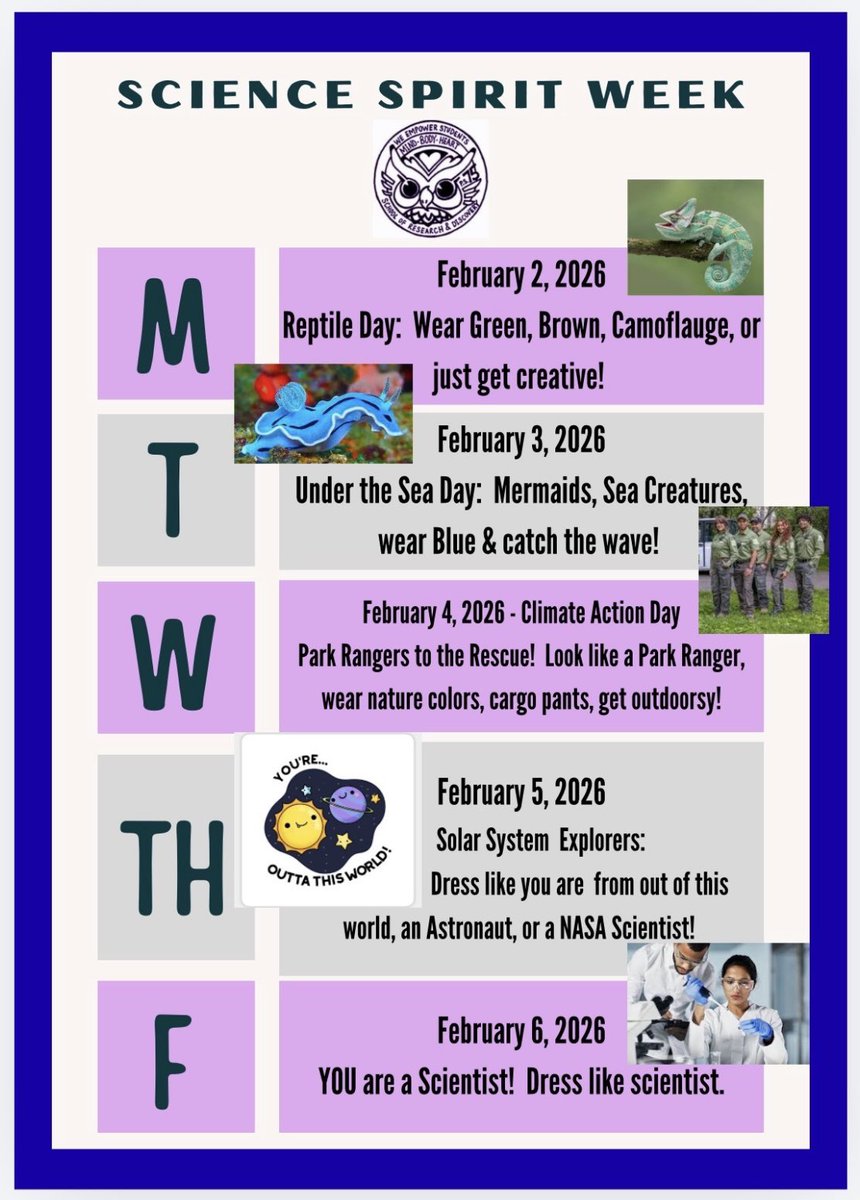 TheraErickson's tweet photo. 🧬Get your School Spirit on 🦉PS75 Scientists‼️We are are going to be 🧫Science-tastic🥼ALL 🧪Week! #ScienceExpo #FutureLeaders #StudentExperiences #LearningCommunity #ParentsAsPartners @nycschools @D8Connect https://t.co/vZpknWKNaU