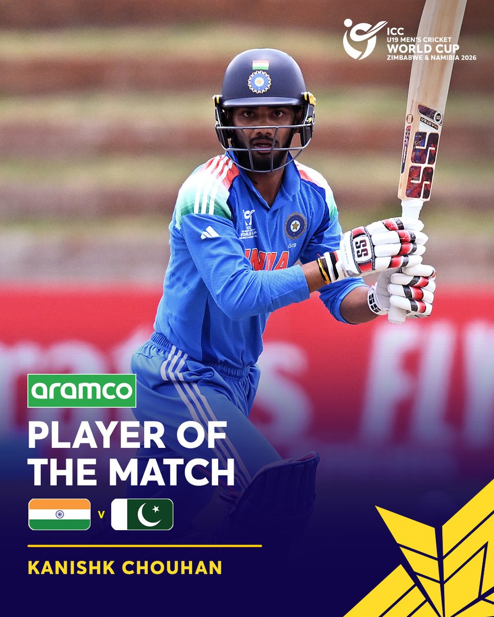 Kanishk Chouhan wins the <a href="/aramco/">aramco</a> POTM award for his all-round excellence in India's last Super Six encounter 🙌