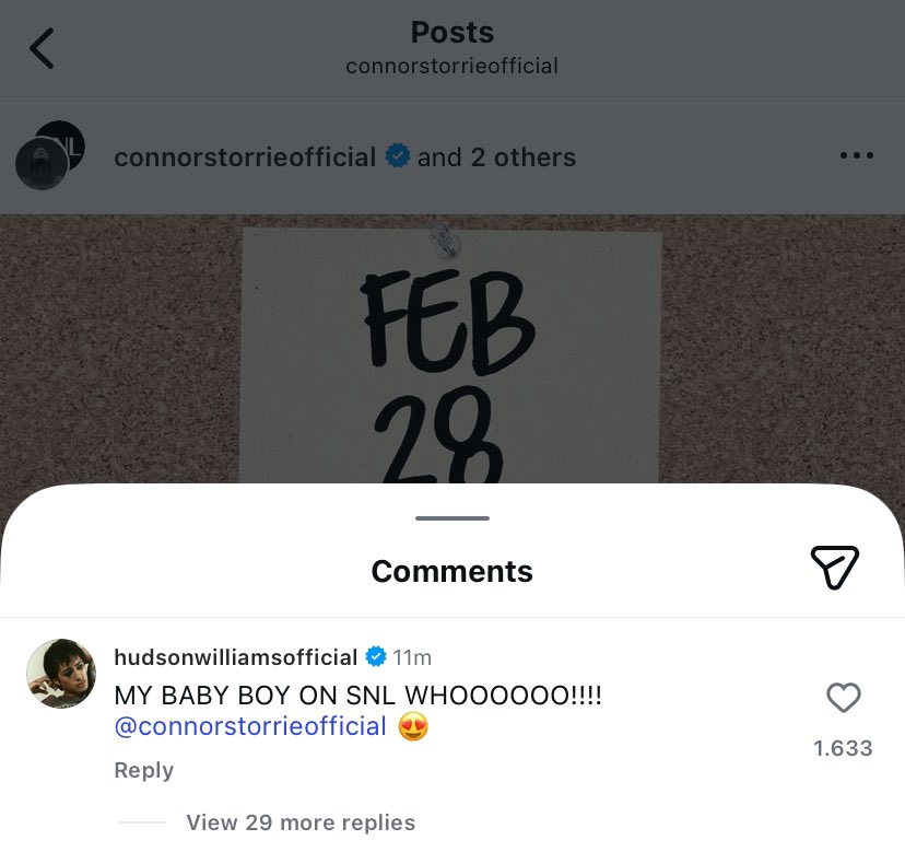 Hudson Williams commented on Connor Storrie post about hosting SNL.