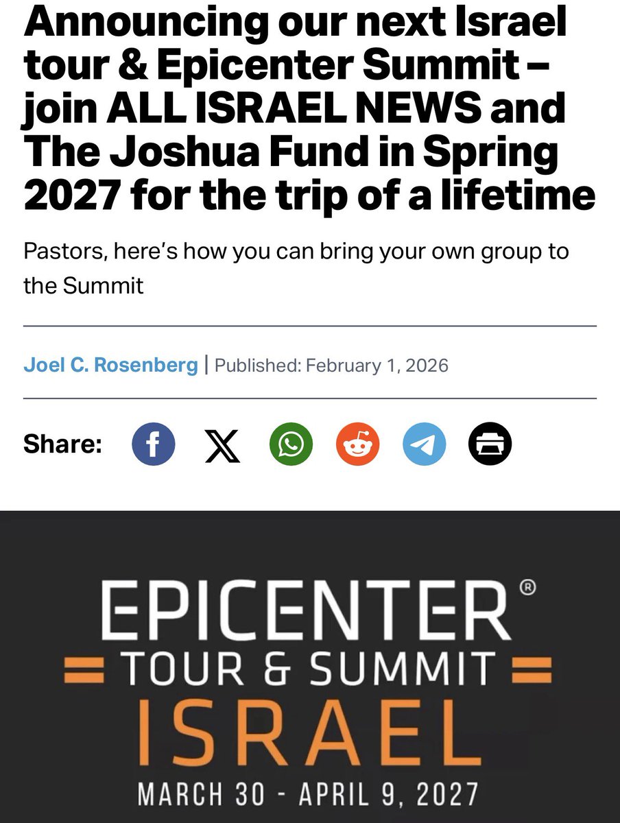 JoelCRosenberg's tweet photo. Lynn & I are excited to announce ghat @all_israel_news and @thejoshuafund will host our next “Prayer & Vision Tour” of Israel and an Epicenter Summit, a conference for 3,000 Evangelical pastors, prayer warriors, and lay people right here in Jerusalem. Speakers include @greglaurie @AGLotz @GovMikeHuckabee @jackngraham @skipheitzig — please make plans to join us! https://t.co/BFcOzftimk