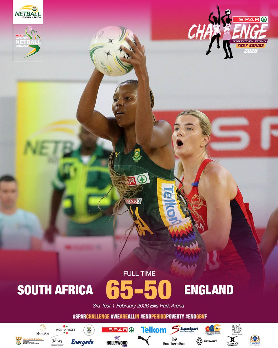 One Team. 💚💛
One Nation. 🇿🇦
One 𝗠𝗔𝗦𝗦𝗜𝗩𝗘 𝗪𝗜𝗡! 🙌

#SPARProteas #WeAreAllIn #SPARChallenge #EndPeriodPoverty #EndGBVF