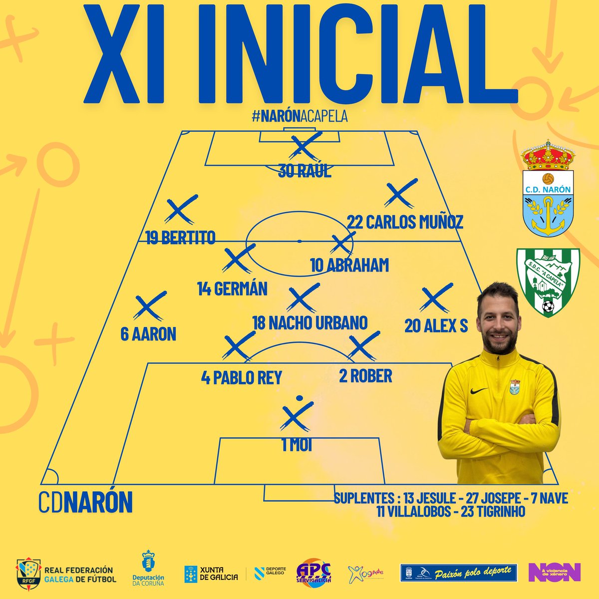 CDNaron's tweet image. Este será #OnosoXI para o #NaronCapela que dará inicio en 20 minutos en #Ocadaval 

#CDNaron