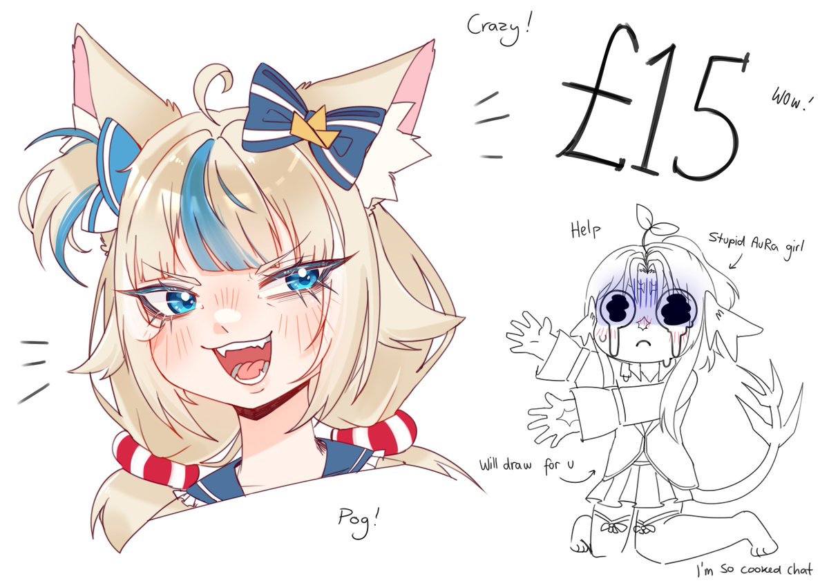 KlauXIV's tweet photo. your favourite stupid aura girl messed up with her money

emergency commissions i guess get a headshot for £15

wowwww you want one!! well be quick i have 10 slots. I'll work immediately........

My irl job pays biweekly and rent is due and i cant pay it rn :'''))))))) https://t.co/UEHh100YX5