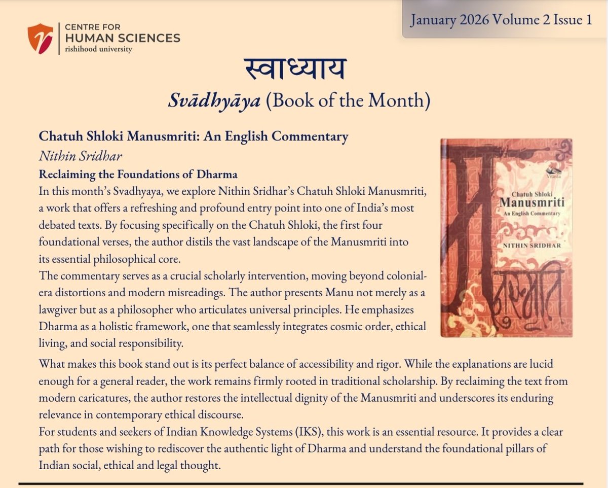 Thank you for featuring 'Chatuh Shloki #Manusmriti' as the book of the month in the prestigious newsletter. Very grateful for this recognition. 🙏🙏