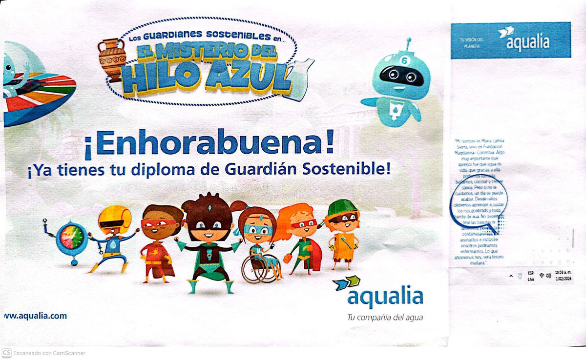 Me siento feliz <a href="/AqualiaColombia/">AqualiaColombia</a> por permitirle a nuestra niña #MariaCamilaSierra aprender y crear conciencia sobre uso y cuidado del agua. #GuardianesSostenible