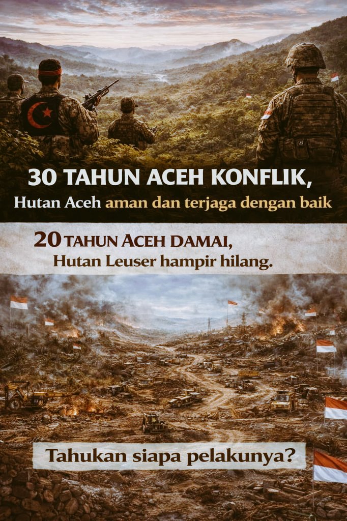 Ironisnya, dalam ±20 tahun Aceh damai, hutan Aceh justru rusak parah akibat eksploitasi, dan memicu bencana ekologis (26 Nov 2005). Perang usai, alam malah jadi korban. #SaveAcehForest 🌳🌳🌳🌳🌨🌧