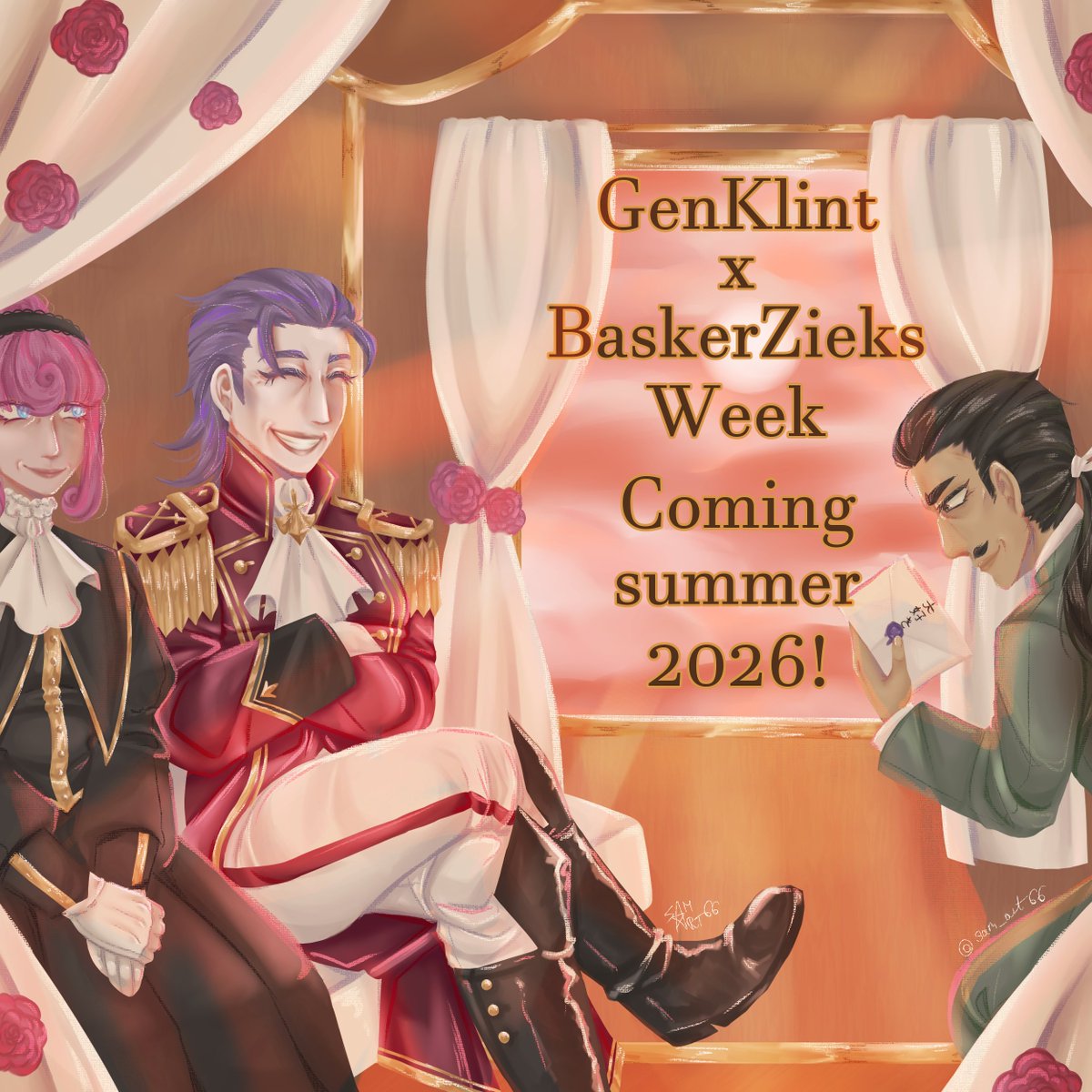 GenklimtW's tweet photo. Coming Soon in Summer 2026:
@GenklimtW X @baskerzieksweek collab,
"Tea for Three" a GenKlintVille Week!

Prompt suggestions will open on Valentine's, we look forward to seeing what you come up with 🖤❤️🩷

You can find the event's account on BSKY &amp; Tumblr ⬇️ https://t.co/SXdzqKnerm