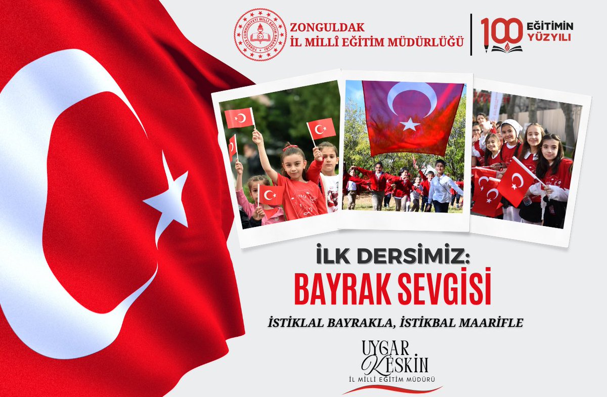 🇹🇷Yeni Dönemin İlk Dersi: Bayrak Sevgisi!🇹🇷

​Zonguldak’ta II.Döneme bağımsızlığımızın nişanesi, rengini şehitlerimizin kanından alan şanlı Türk Bayrağımızın gölgesinde Merhaba diyoruz!

​Tüm okullarımızda ilk ders zili, milletimizin sönmez meşalesi olan bayrak temasıyla çalıyor.