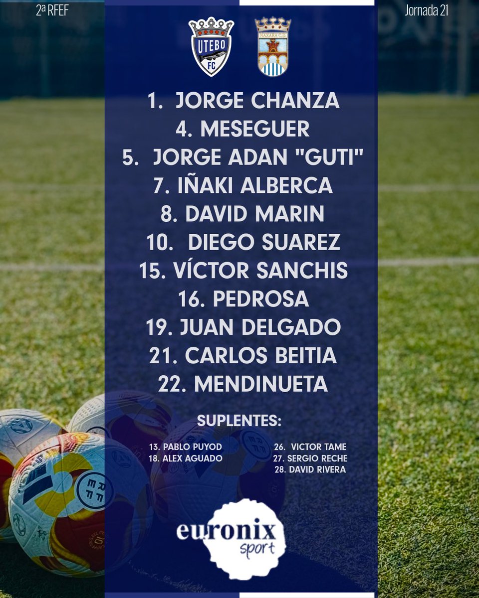 UteboFC's tweet photo. 🔵⚪ Nuestro XI inicial ⚪🔵

Ya tenemos once para afrontar la Jornada 21 de 2ª RFEF frente al CD Náxara

💪 Trabajo, compromiso y ambición desde el primer minuto
🏟️ Santa Ana
🕔 17:00 h

¡Vamos equipo, vamos afición!
¡Todos juntos en casa! 💙🤍🐟

#UteboFC #SegundaFederacion https://t.co/7GgsbY5jDV