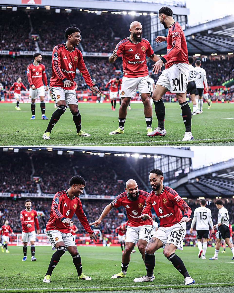 ESPNUK's tweet photo. Amad and Mbeumo joined in on Cunha's dance cele 😂🏄‍♂️ https://t.co/j2RNZx7Uei