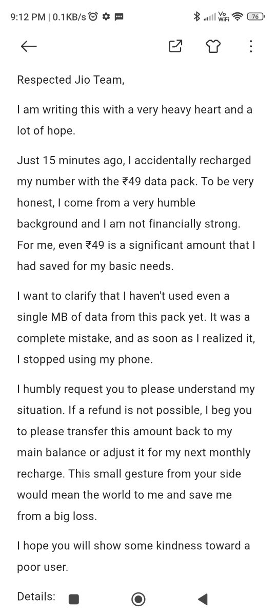 ArmyDemonation's tweet photo. @JioCare 
Details:
Jio Number: 9863474504
Transaction ID: 176995851139379448082
Time of Recharge: 8:38 PM https://t.co/GDoQ1Hx3D6