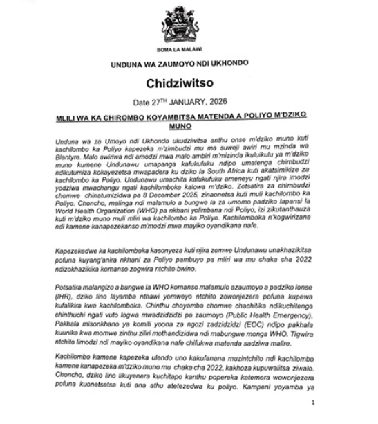 bactiman63's tweet photo. The government in #Malawi has declared an outbreak of the poliovirus type 2 (#cVDPV2) following a detection in environmental samples, Health Ministry officials said Saturday.  #polio

Secretary for Health and Sanitation Dan Namarika said the virus was identified through routine sewage surveillance at two sites in the commercial city of #Blantyre.  #Africa 

The ministry has cautioned that the virus causes serious health risks and can cause irreversible paralysis, especially for children, similar to the wild poliovirus.

“Following advice from the World Health Organization (WHO), the ministry is working around the clock to intensify measures to contain the outbreak, as we did in 2022. We therefore urge the general public to maintain food hygiene precautions to prevent the spread of the virus and to ensure that children are fully vaccinated,” said Namarika.