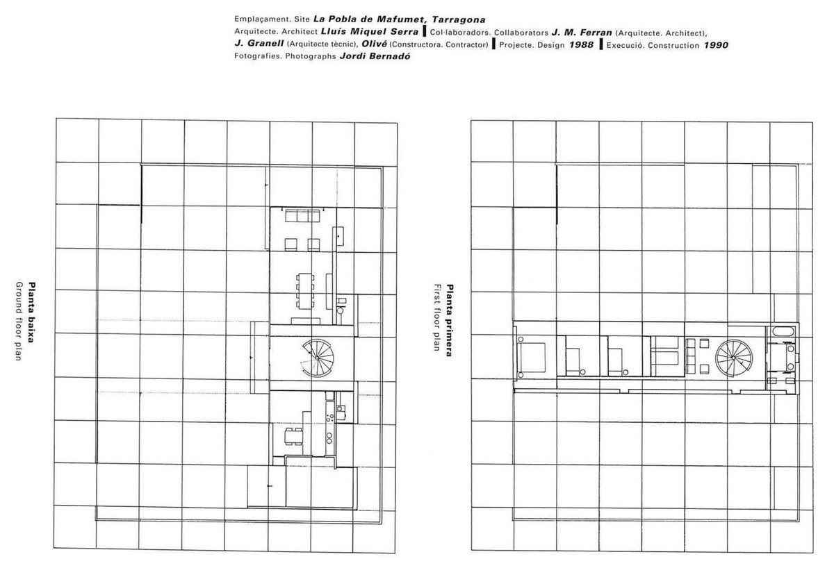 Detalles de la "Casa sobre el arroyo", proyectada entre 1988-90 por Lluís Miquel Serra en La Pobla de Mafumet, Tarragona.

#LluisMiquelSerra #arquitectura