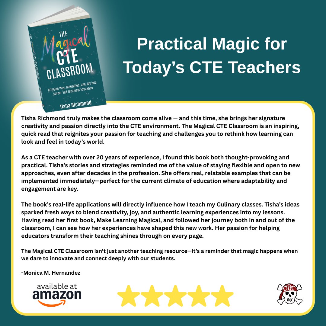tishrich's tweet photo. The  @amazon ⭐⭐⭐⭐⭐ reviews are coming in and I'm grateful beyond words!

The Magical CTE Classroom was written for teachers who are doing the hard, heart-work every day and hearing that these ideas feel both practical and inspiring means everything to me.

Find #MagicalCTE here➡️ https://t.co/P1wDf3Ftq1

#MLmagical #CTE #FCS #DBCincBooks