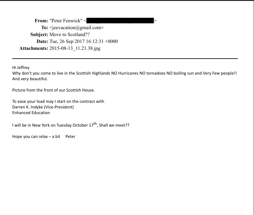 journoks's tweet photo. Trawling the files..this email shows Epstein was invited to "come to live in the Scottish Highlands". https://t.co/qCouo3OlO4