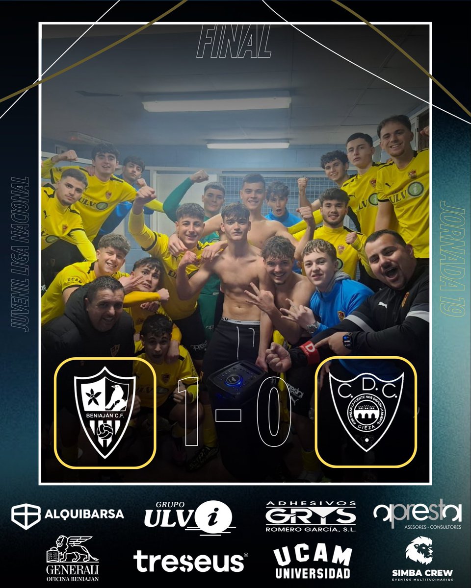 //FINAL//

🤩¡¡VICTORIAAAA DE NUESTRO JUVENIL A!!🤩

Suman 3 puntazos en el Patricio Pelegrín que saben a oro imponiéndose al C.D. Cieza 👏🏻

Enhorabuena equipazo, ¡a por más!💛🖤