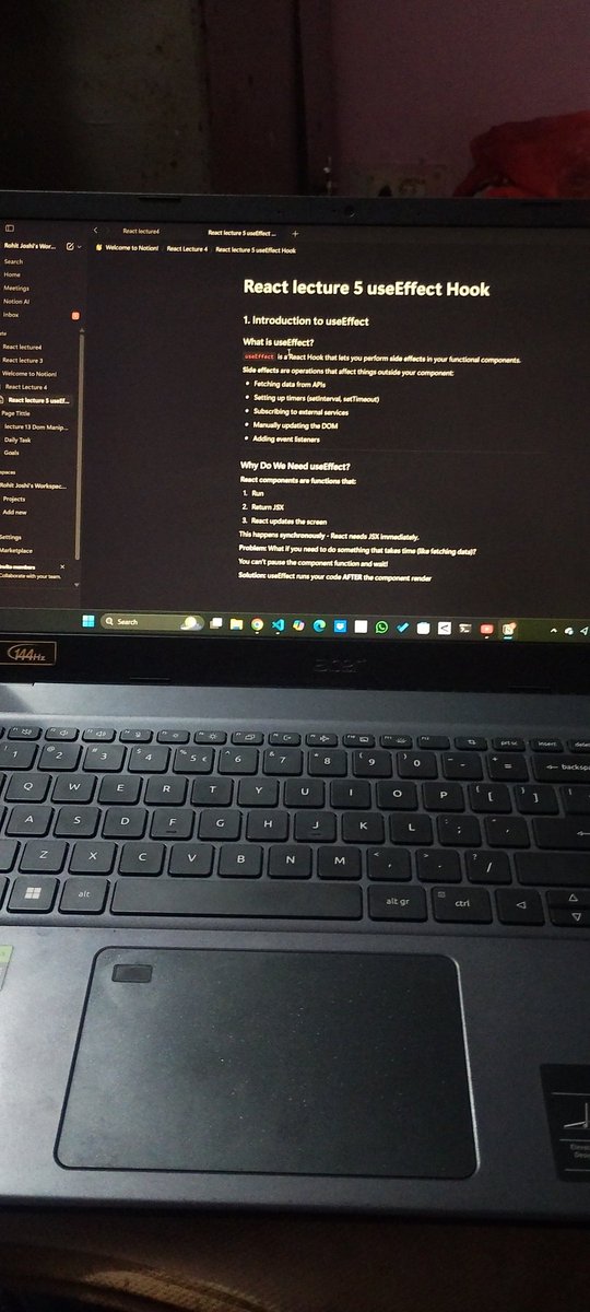 RohitJo03724607's tweet photo. Day’s React progress ⚛️
Studied useEffect Hook and understood why it’s needed for handling side effects in React
Lecture felt a bit heavy, but concepts are getting clearer step by step 💪
#ReactJS #useEffect #Learning #Consistency https://t.co/3aTyiikk1O