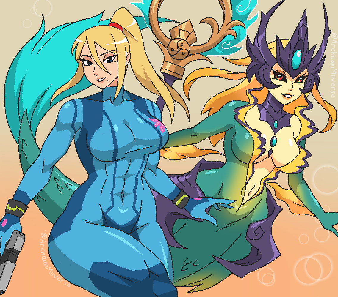Zero suit Samus from Metroid and Nami from League of Legends Commission Art #SmashBros #SuperSmashBros #SSBU #MetroidPrime  #LeagueOfLegends
