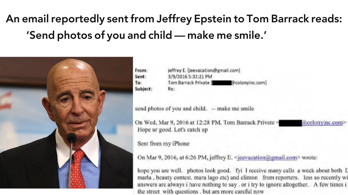 SoranHamarash's tweet photo. Tom Barrack was investigated for lobbying for Qatar, yet serves as the United States Ambassador to Turkey. Reported emails show troubling exchanges with Jeffrey Epstein, including references to a child. What is happening to this world?@USAMBTurkiye https://t.co/4OIzPlb288