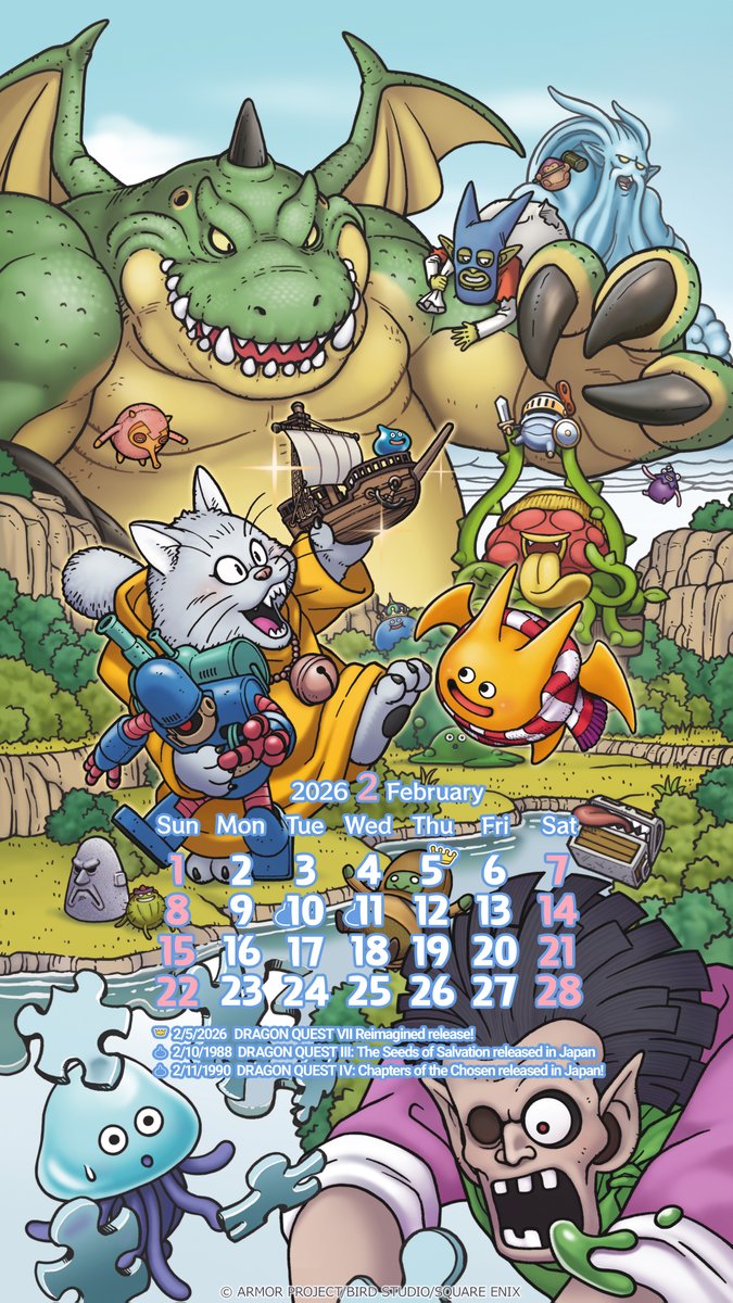 This month the monsters are playing with their toys! Very similar to the aesthetic of #DragonQuest VII Reimagined, don't you think? ⛵