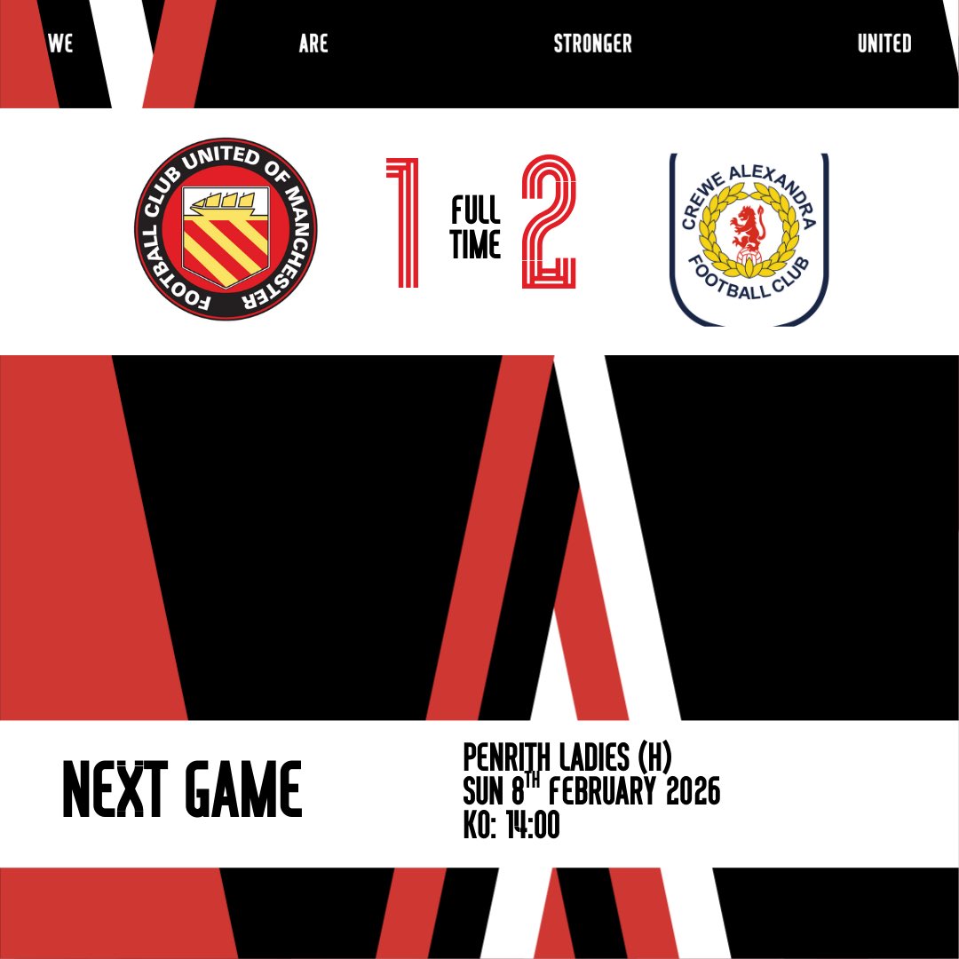 FCUnitedWomen's tweet photo. 90’ Full time at the Broadhurst Park Community Pitch.
FC were unfortunate not to get the equaliser this afternoon but we go again!

FCUM 🔴 1-2 ⚪️ CAFC

#fcumw 
🔴⚪️⚫️ https://t.co/LKlLWEPTpT