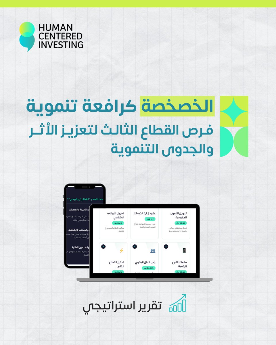 100 مليار ريال فرصة أمام القطاع غير الربحي في السعودية... وأغلب المنظمات لا تزال تعتمد على المنح.

برنامج التخصيص فتح الباب لإدارة مستشفيات ومدارس حكومية عبر شراكات طويلة المدى.

160 فرصة خصخصة قيد الدراسة الآن. 62 مليار ريال استثمارات في الشراكة بين القطاعين. 250 ألف فرصة عمل