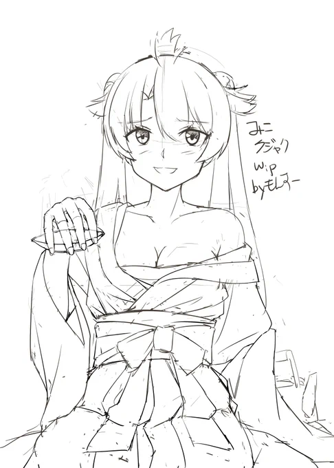さて一月中には間に合わなかった巫女クジャクの作業途中絵でございます。清書して塗るぞー 