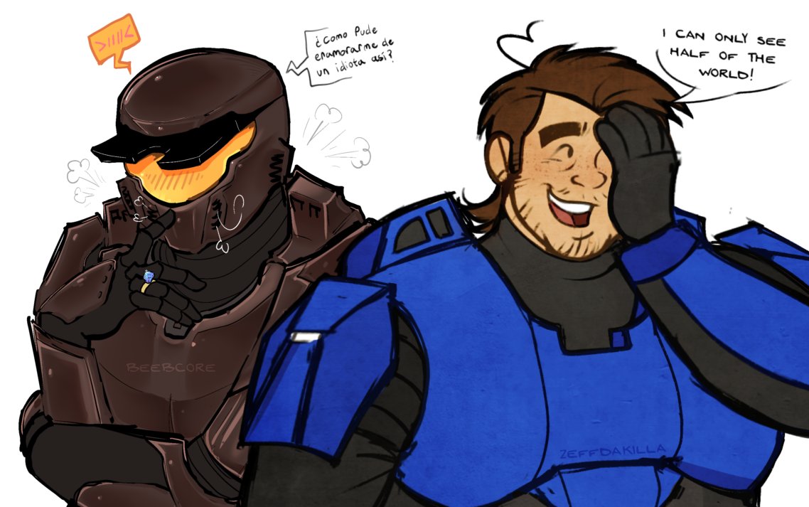 zeffdakilla's tweet image. drawing two characters without telling each other who (ft. beebcore!!) #redvsblue